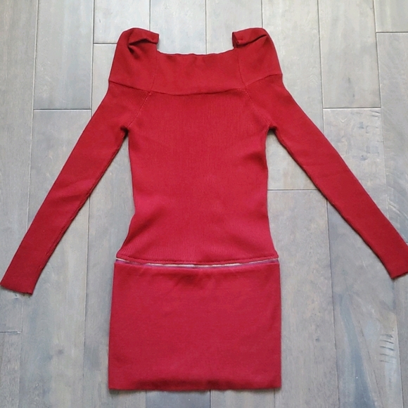 Brand New Red Ribbed Boatneck Sweater Dress - Picture 1 of 3